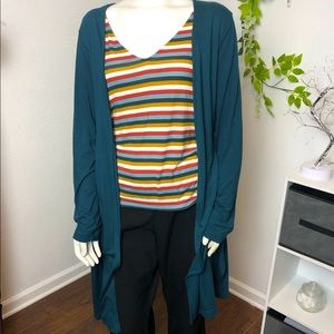 Teal Striped Top with Duster